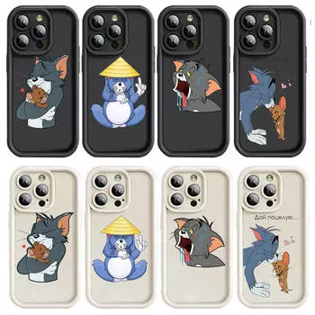 Чехол E-15 Том и Джерри для iPhone 15 14 13 12 8 Plus Samsung S24 S23 Ultra A04S A05S Huawei P40 P50 P60 Nova 11 Pro Max OPPO A17K Reno 10 iPhone XS кожа буйвола