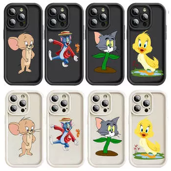 Чехол E-16 Том и Джерри для iPhone 15 14 13 12 8 Plus Samsung S24 S23 Ultra A04S A05S Huawei P40 P50 P60 Nova 11 Pro Max OPPO A17K Reno 10 Huawei P50 Pro зелёный