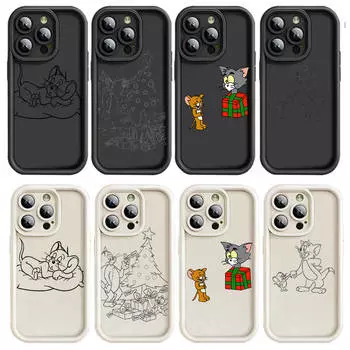 Чехол E-19 Том и Джерри для iPhone 15 14 13 12 8 Plus Samsung S24 S23 Ultra A04S A05S Huawei P40 P50 P60 Nova 11 Pro Max OPPO A17K Reno 10 Samsung S24 Ultra коричневато-жёлтый