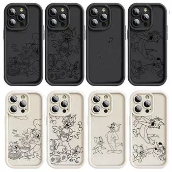 Чехол E-20 Том и Джерри для iPhone 15 14 13 12 8 Plus Samsung S24 S23 Ultra A04S A05S Huawei P40 P50 P60 Nova 11 Pro Max OPPO A17K Reno 10 Samsung A51 эбеновый