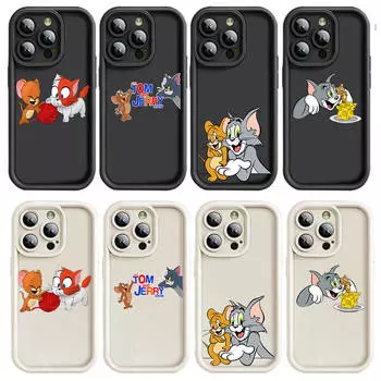 Чехол E-22 Том и Джерри для iPhone 15 14 13 12 8 Plus Samsung S24 S23 Ultra A04S A05S Huawei P40 P50 P60 Nova 11 Pro Max OPPO A17K Reno 10 Samsung A24 эбеновый