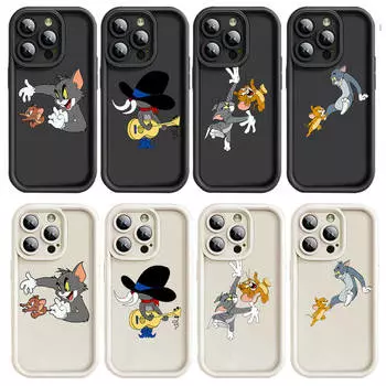 Чехол E-28 Том и Джерри для iPhone 15 14 13 12 8 Plus Samsung S24 S23 Ultra A04S A05S Huawei P40 P50 P60 Nova 11 Pro Max OPPO A17K Reno 10 iPhone 12 Pro эбеновый