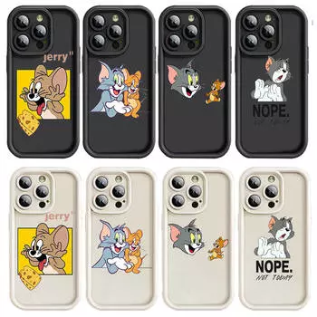 Чехол E-9 Том и Джерри для iPhone 15 14 13 12 8 Plus Samsung S24 S23 Ultra A04S A05S Huawei P40 P50 P60 Nova 11 Pro Max OPPO A17K Reno 10 iPhone XR коричневато-жёлтый