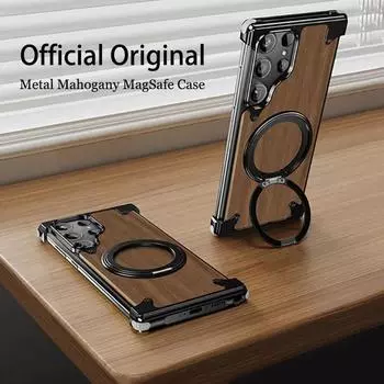Чехол Eary Solid Wood для Samsung Galaxy S24 Ultra с поворотной на 360° подставкой Magsafe, магнитной подставкой, безрамным дизайном, бампером For Samsung S24 Ultra