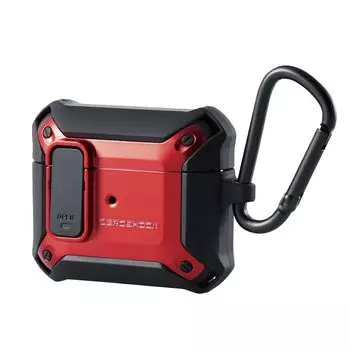 Чехол ELECOM AirPods 3-го поколения с функцией блокировки ZEROSHOCK и карабином, защита от падений, совместимость с беспроводной зарядкой, амортизация, красный