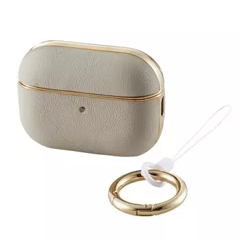 Чехол ELECOM AirPods Pro 2-го поколения Pro2 из кожи с карабином, совместимый с беспроводной зарядкой, серый x золотой &Me AVA-AP4ULMGB