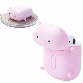 Чехол ELECOM AirPods, силиконовый чехол, совместимый с беспроводной зарядкой, дизайн в виде животного, в комплект входит крышка разъема, свинья AVA-APSCANPIG