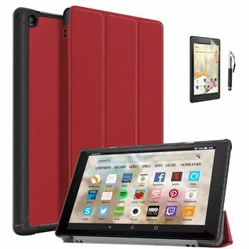 Чехол Fire HD10 FamGift с функцией подставки, открывающийся тонкий чехол-подставка из искусственной кожи, модель Fire HD10, противоударный защитный чехол и 1 Touch Red красный