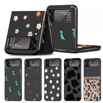 Чехол Flower Little Dinosaur для Samsung Galaxy Z Flip 3 4 5G, черный, жесткий корпус для телефона из ПК, Z Flip4, роскошный чехол Samsung Z Flip 5G