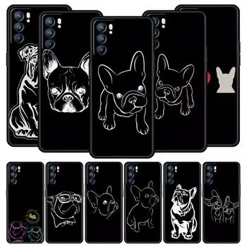 Чехол French Bulldog для Oppo Find X6 Pro X5 A54 A53 A52 A9 2020 A15 A95 A17 A16 A76 A74 A57 Reno7 Reno6 Pro Plus 5G черный чехол Oppo A74