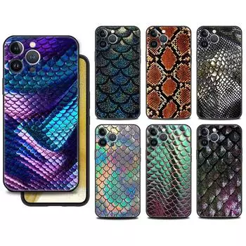 Чехол Funda для Apple iPhone 14 11 13 7 12 Pro 7 XR XS Max 8 Plus 6 14Pro 13Mini, черный мягкий чехол для телефона со змеиной кожей и принтом животных iPhone 14 Pro Max