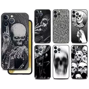 Чехол Funda для Apple iPhone 14 11 13 7 12 Pro 7 XR XS Max 8 Plus 6 14Pro 13Mini, черный мягкий чехол для телефона, модный чехол с черепом iPhone 14 Pro Max