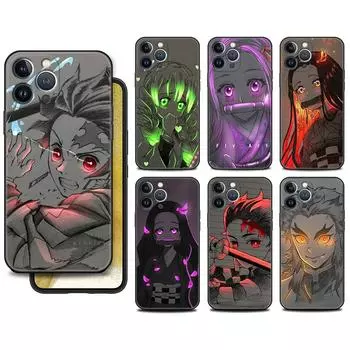 Чехол Funda для Apple iPhone 14 11 13 7 12 Pro 7 XR XS Max 8 Plus 6 14Pro 13Mini, черный мягкий чехол для телефона аниме Demon Slayer iPhone 14 Pro Max