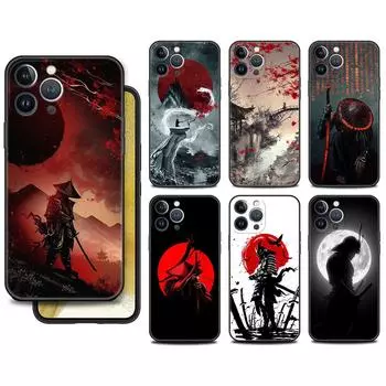 Чехол Funda для Apple iPhone 14 11 13 7 12 Pro 7 XR XS Max 8 Plus 6 14Pro черный чехол для телефона с рисунком в виде пейзажа и чернил самурая iPhone 14 Pro Max