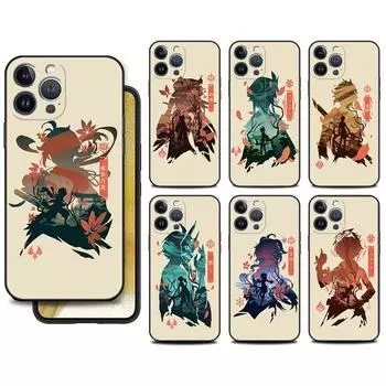 Чехол Funda для Apple iPhone 14 11 13 7 12 Pro 7 XR XS Max 8 Plus 6 14Pro 13Mini, черный мягкий чехол для телефона, аниме Genshin Impact, милый чехол iPhone 14 Pro Max