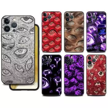 Чехол Funda для Apple iPhone 14 11 13 7 12 Pro 7 XR XS Max 8 Plus 6 14Pro 13Mini, черный мягкий чехол для телефона со страшным лицом, глазами, смайликом iPhone 14 Pro Max