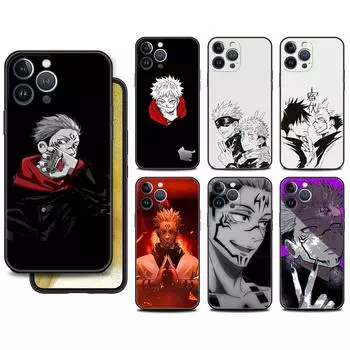 Чехол Funda для Apple iPhone 14 11 13 7 12 Pro 7 XR XS Max 8 Plus 6 14Pro 13Mini, черный мягкий чехол для телефона, милый чехол для телефона Jujutsu Kaisen Anime iPhone 14 Pro Max