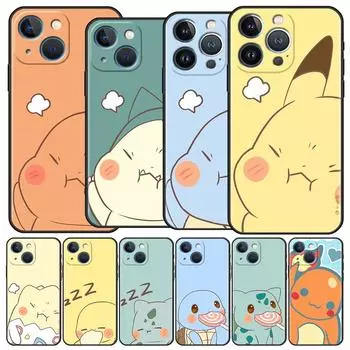Чехол Funda для Apple iPhone 14 11 13 7 12 Pro 7 XR XS Max 8 Plus 6 14Pro 13Mini черный мягкий чехол для телефона Pikachu Pokemon милый iPhone 14 Pro Max