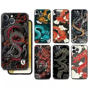 Чехол Funda для Apple iPhone 14 11 13 7 12 Pro 7 XR XS Max 8 Plus 6 14Pro 13Mini, мягкий чехол для телефона, модный китайский винтажный дракон iPhone 14 Pro Max