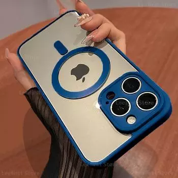 Чехол Funda для iPhone 15 14 13 12 11 Pro Max Plus, прозрачный акриловый магнитный чехол для зарядки Magsafe For iPhone 15 ProMax