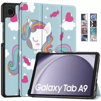 Чехол Funda для Samsung Galaxy Tab A9 8,7 дюйма, симпатичный расписной складной кожаный чехол для Coque Galaxy Tab A9 8,7 SM X110 X115, детский чехол Tab A9 (8.7 inch)