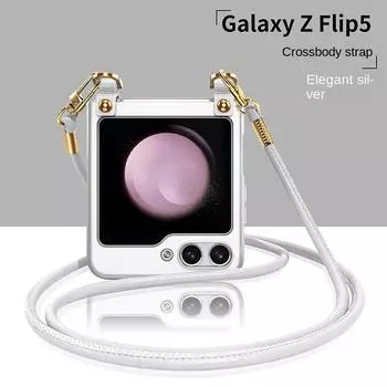 Чехол Galaxy Z Flip 5 Роскошный чехол для телефона с ремешком через плечо для Samsung Galaxy Z Flip 5 5G Гальванический жесткий противоударный защитный чехол Galaxy Z Flip5 фиолетовый