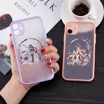 Чехол Genshin Impack для телефона iPhone 13 12 11 Mini Pro XR XS Max 7 8 Plus X, матовая прозрачная синяя задняя крышка iPhone12