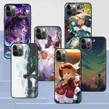 Чехол Genshin Impact для Apple Iphone 14 11 13 12 Pro Max Xr 7 8 + Se 2020 Xs 6 6s Plus 5 5S, черный силиконовый чехол с рисунком из мультфильма iPhone 6 6s