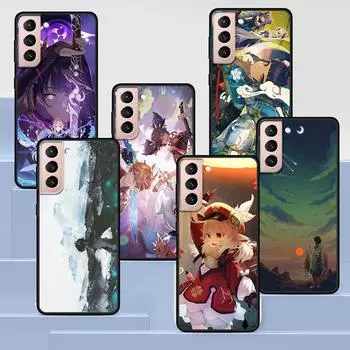 Чехол Genshin Impact для Samsung Galaxy S22 Ultra, чехол для телефона S21 S20 FE S10 S9 S8 Plus S10e S7 Edge, черный мягкий силиконовый чехол для игр Samsung S22 5G
