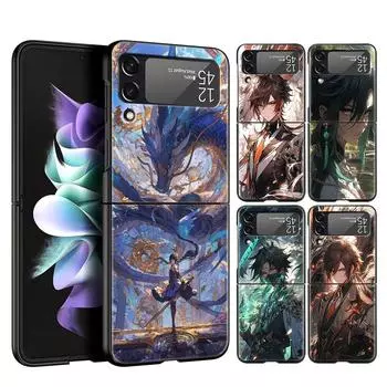 Чехол Genshin Impact Dragon Zhongli для Samsung Z Flip 3 4 5, складной мобильный чехол для Samsung Z Flip3 Flip4 Flip5 ПК, жесткий чехол Samsung Z Flip 4