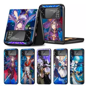 Чехол Genshin Impact Game для Samsung Galaxy Z Flip 4 Z Flip 3 5G ZFlip3 ZFlip Flip3 ZFlip4 zflip Защитная сумка Черный чехол Samsung Z Flip 5G