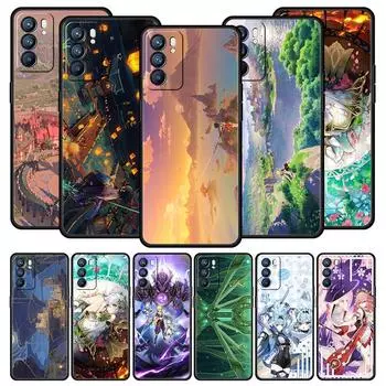 Чехол Genshin Impact Landscape для Oppo Reno8 Reno7 Reno6 Pro Plus A54 5G Find X6 X5 A53 A52 A9 A15 A95 A17 A16 A76 A74 A57 Oppo Reno8Pro