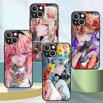 Чехол Genshin Impact Raiden Shogun Baal Glass для Apple iPhone 14 13 Pro 11 12 7 8 Plus SE 2022 XR X XS Max 6 6S Чехол для телефона iPhone 14 Plus