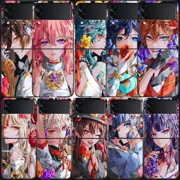 Чехол Genshin Impact Raiden Shogun для Samsung Galaxy Z Flip 3 Flip 5 4 5G черный жесткий чехол для мобильного телефона Samsung Z Flip 5 5G роскошный Samsung Z Flip 3 5G