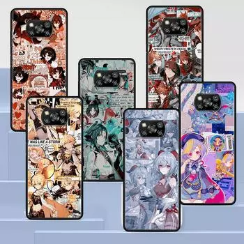 Чехол Genshin Impact с аниме для Xiaomi Poco X3 NFC M3 M4 Pocophone F1 F3 Redmi Note 9s 9 8 10 Pro, черный мягкий чехол для телефона Xiaomi Poco M4Pro 5G
