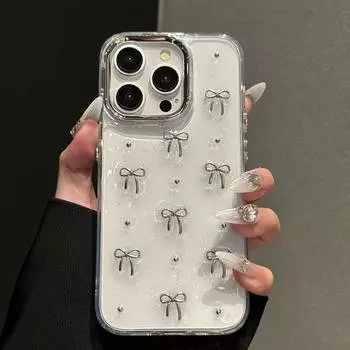 Чехол Girl s Bow для iPhone 15, 14, 13 Pro Max, симпатичный противоударный чехол, чехол для телефона Kawaii Bling Crystal для женщин, защитный тонкий с розовыми блестками iPhone 12 прозрачный