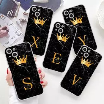 Чехол Gold Crown Letter Queen для iPhone 11 Pro X XS 12 Pro Max 13 Mini XR 14 Plus 8 7 6S SE 13 силиконовый чехол-оболочка Funda iPhone 14