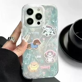 Чехол Gradient Feather Yarn для Apple 11/12/13/14/15 Pro Max — мягкий чехол с большими отверстиями, дизайн с изображением щенка