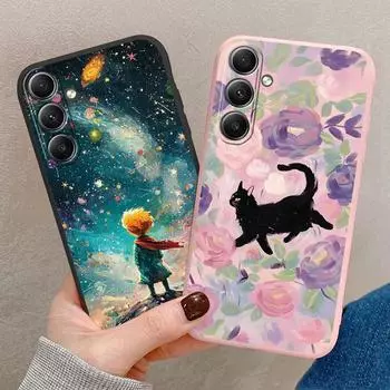 Чехол Graffiti Cat для iPhone Samsung A55 S24 FE S25 Xiaomi Redmi Note 13 Pro 14C Huawei Honor Realme, противоударный бампер для телефона, матовый чехол с защитой от царапин Samsung Galaxy S9 Plus чёрный