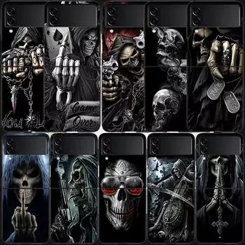 Чехол Grim Reaper Skull Skeleton для Samsung Galaxy Z Flip3 Flip4 5G, черный жесткий чехол для мобильного телефона Z Flip 3 4, роскошный корпус для ПК Zflip Samsung Z Flip 3 5G