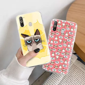 Чехол Grumpy Cat TPU для iPhone XR 7 8 14 15 11 12 13 X XS Pro Max Xiaomi Redmi 13C Note 9 Samsung A22 S23 S24 Ultra Plus VIVO VIVO Y02 кожа буйвола