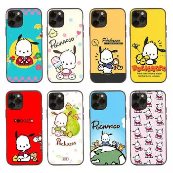 Чехол H-16 Pochacco Dog Black Sofe для iPhone 16 15 Plus 14 13 Mini 12 11 Pro 8 6 6S SE 5 XR XS Max Realme C30 C33 C32 9I VIVO V29 V27 V23 Y36 iPhone 11 Pro ирис