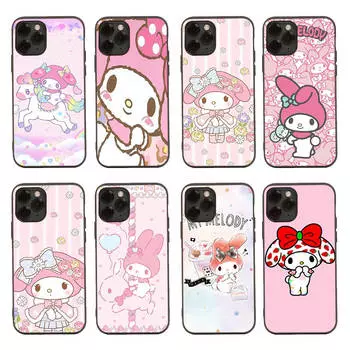 Чехол H-28 My Melody Black Sofe для iPhone 16 15 Plus 14 13 Mini 12 11 Pro 8 6 6S SE 5 XR XS Max Realme C30 C33 C32 9I VIVO V29 V27 V23 Y36 iPhone 5S коричневато-жёлтый