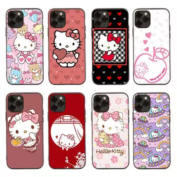Чехол H-30 Cute Hello Kitty Black Sofe для iPhone 16 15 Plus 14 13 Mini 12 11 Pro 8 6 6S SE 5 XR XS Max Realme C30 C33 C32 9I VIVO V29 V27 V23 Y36 Huawei Mate 20 бездна
