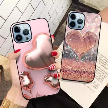 Чехол Heart Love из розового золота для Iphone 14 13 11 12 Pro Max Mini Xs Xr X 7 8 6s Plus Se 2022, задние чехлы из закаленного стекла For iPhone 14 Plus