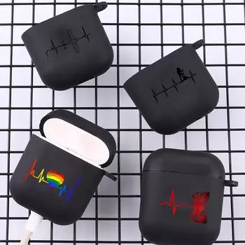 Чехол Heartbeat Line для футбола, баскетбола с котом и крючком для AirPods 2 3 1, чехлы для Apple AirPods Pro 2, черный мягкий чехол из ТПУ Airpods 1 2