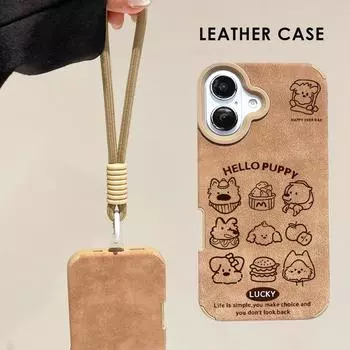 Чехол Hello Puppy из милой кожи с рисунком + ремешок на запястье, защитный чехол из мягкого силикона для iPhone iPhone X золотой