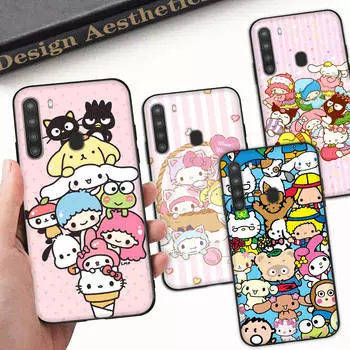 Чехол HK15 Hello Kitty Friend Black Sofe для iPhone 16 15 Plus 14 13 Pro 8 SE XR XS Max P30 Nova 5T Y5P Y6 Y7 Y8P Y9 Realme C30 C33 C31 VIVO Y36 V27 Huawei Y7 Prime 2018 капри