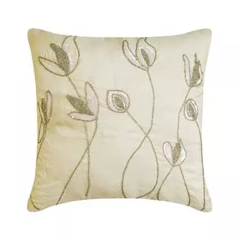 Чехол HomeCentric Кремовый Шамс С блестками и бисером Цветок лилии Цветочная тема Подушка Шамс Подушка Шелковая подушка Пасхальный - Ландыш 12 x 12 inch бежевый