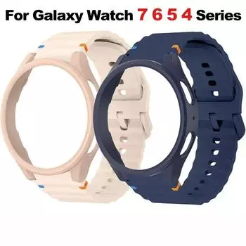 Чехол и ремешок для Samsung Galaxy Watch 7 6 5 4 40 мм 44 мм силиконовый официальный ремешок ПК защитный чехол бампер для Samsung Galaxy Watch 6Classic Galaxy Watch 7 40mm белый